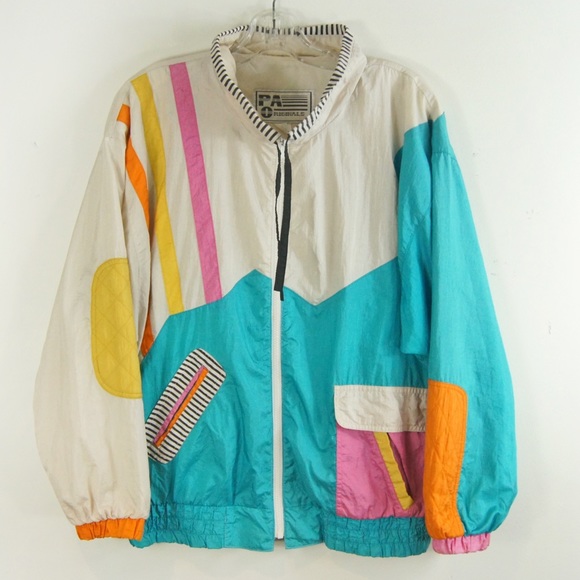 Vintage Jackets & Blazers - Vintage 80s White Pastel Pink Colourblock Windbreaker Jacket